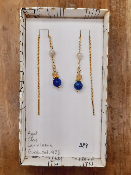 Lapis, hvid agat og glas i tråd