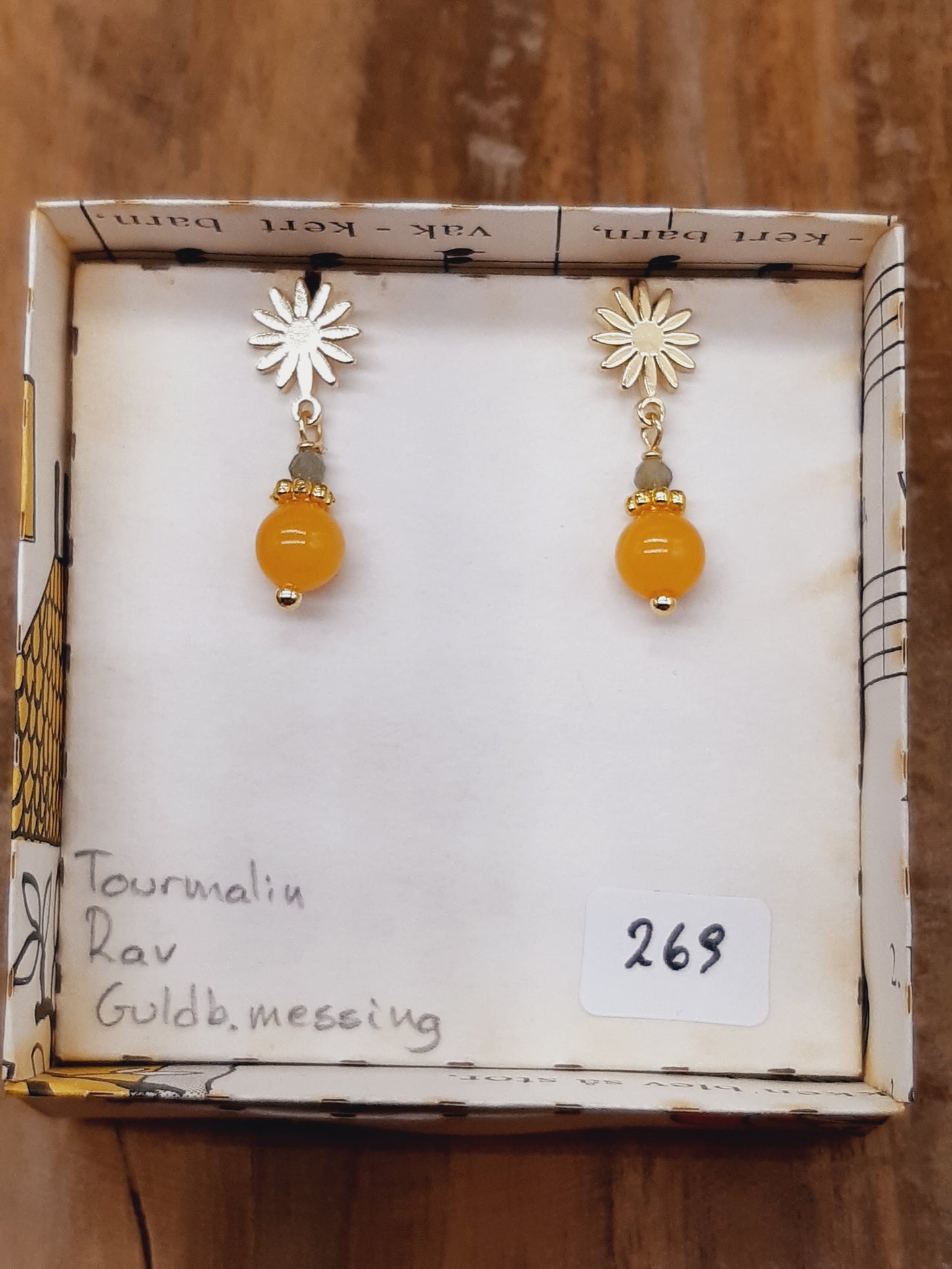 Gul rav og lysegrøn tourmalin i blomster-stikker