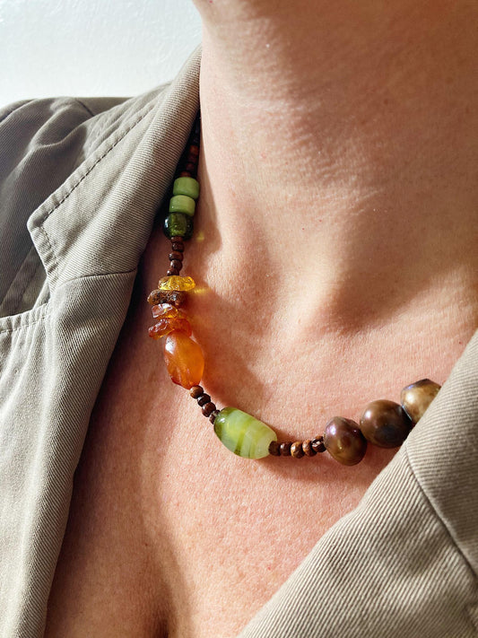 Halskæde - Brun og Grøn
