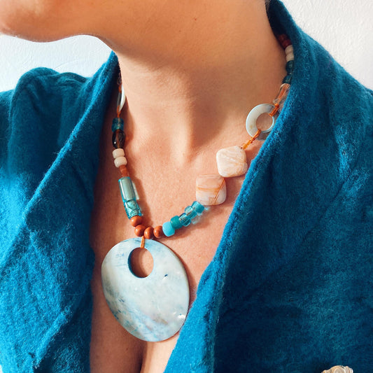 Halskæde - Brun og Turkis