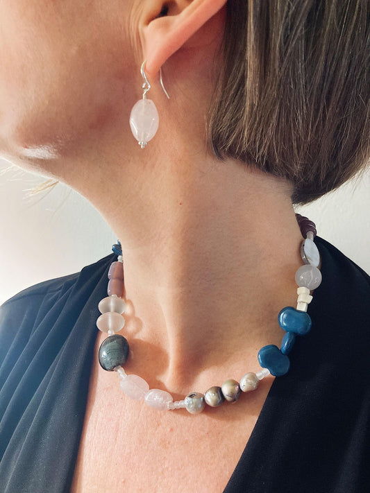 Halskæde - Lilla, Blå og Grå