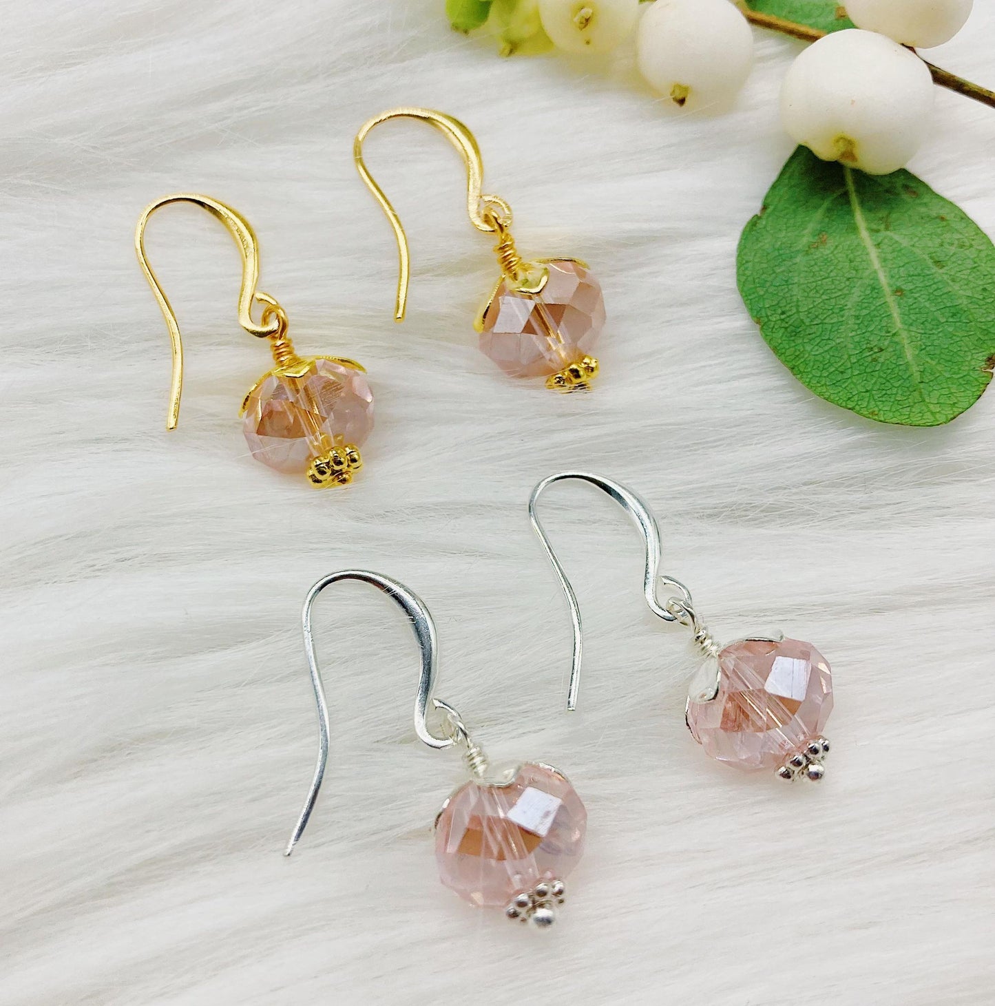 Klar Rosa Facetslebet Glasperle - Guld