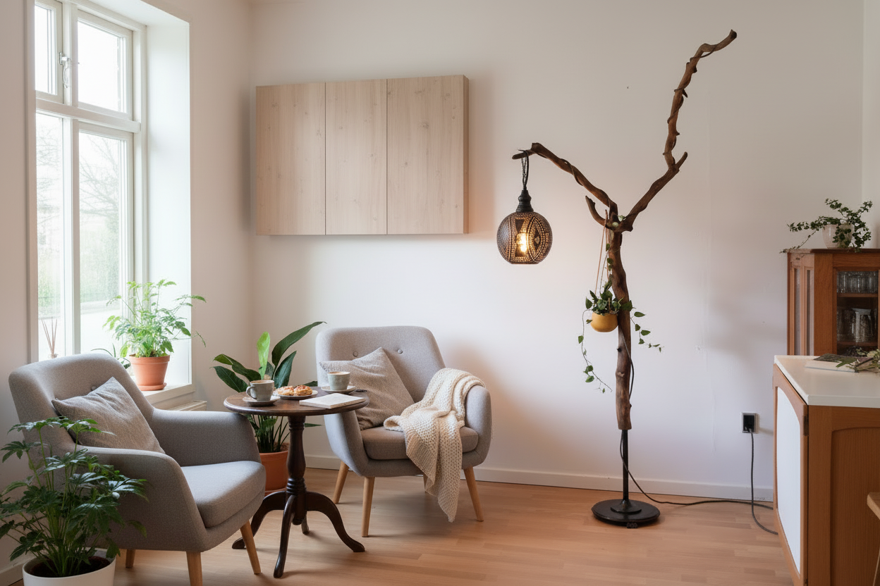 Gry&Kvæld gulvlampe i café - rent loft