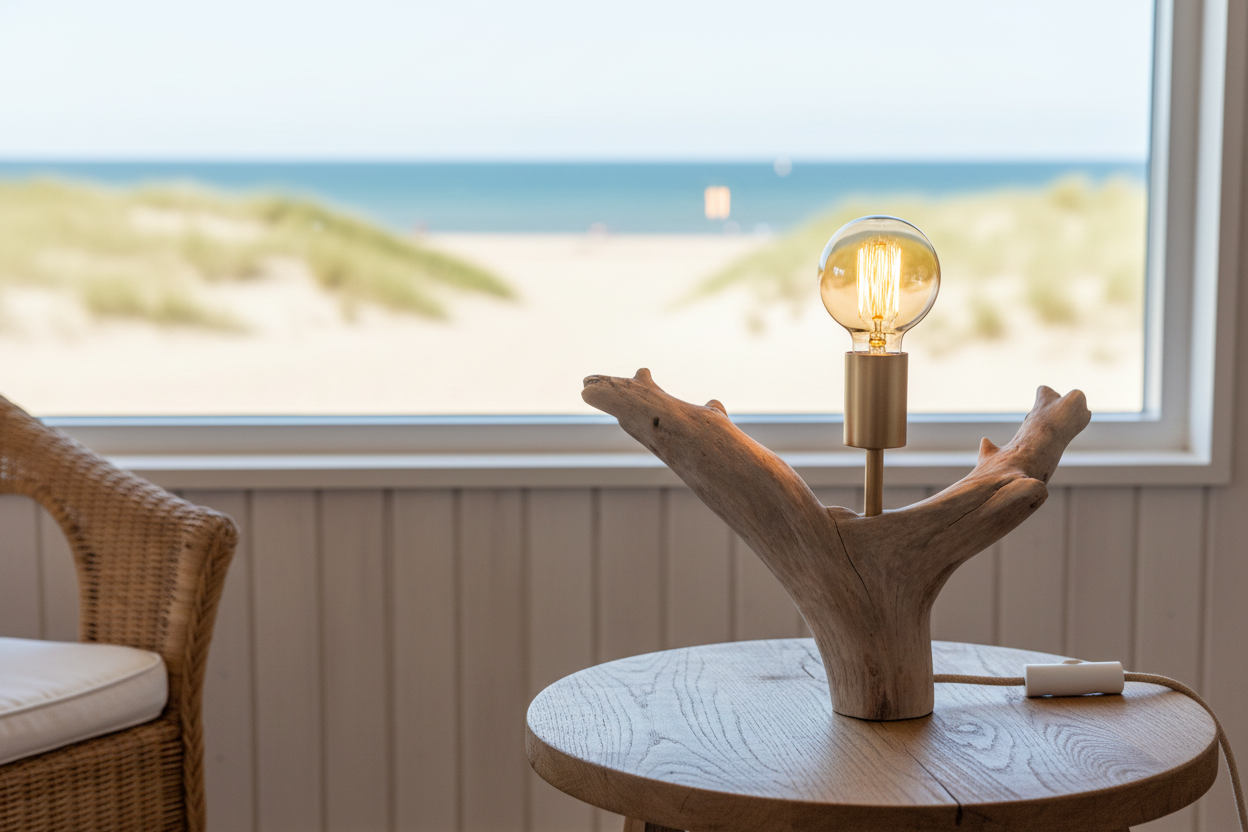 Ommerwood Y-lampe close-up med strandudsigt