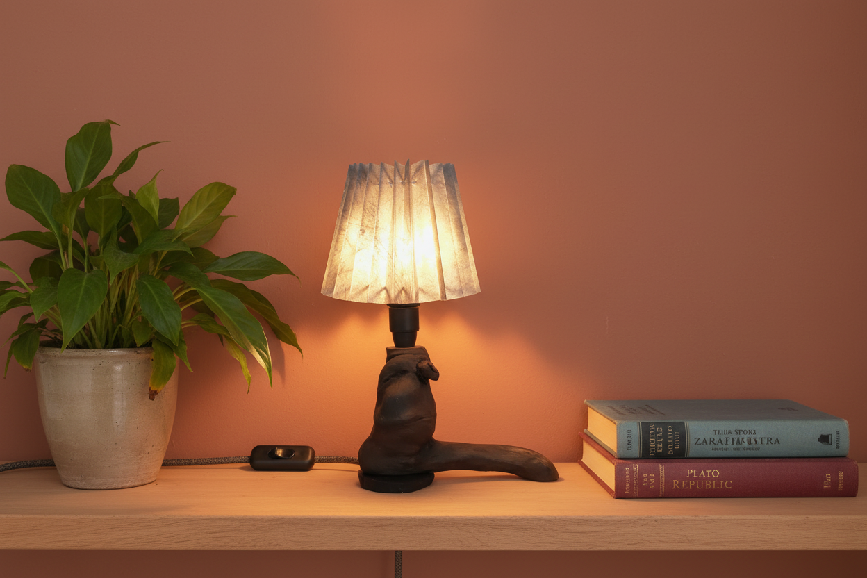 Skulpturel lampe med varm vægfarve