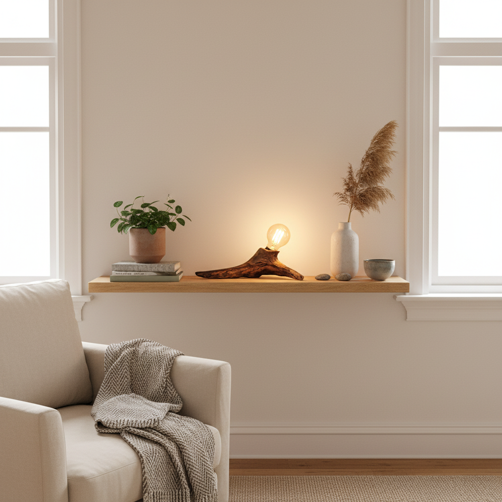 Spagaten på enkelt hylde i nordisk rum